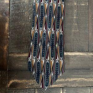 Vintage  100% Silk Geometric Men's Tie in Blue and Brown Handmade in Italy